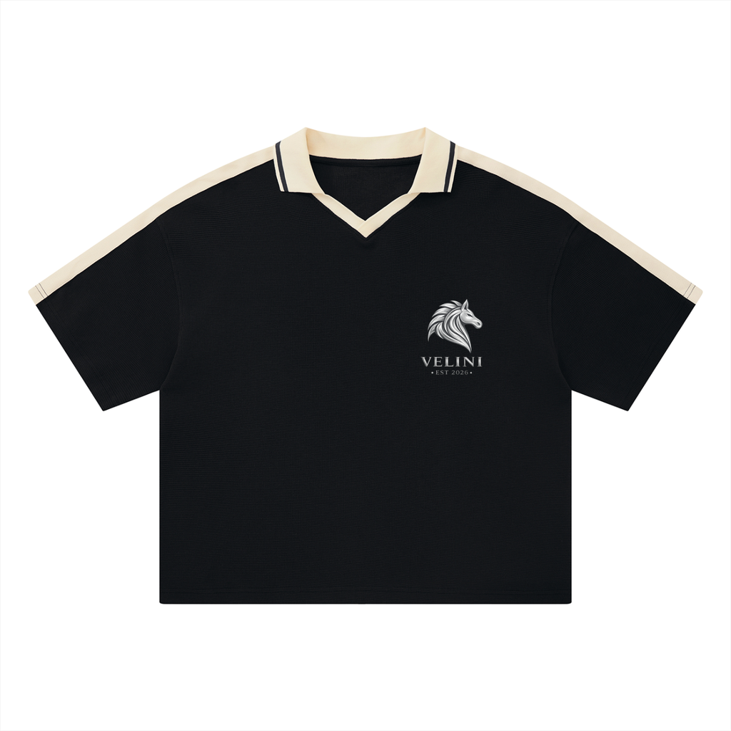 Velini Color Block Polo Shirt- Black/Cream