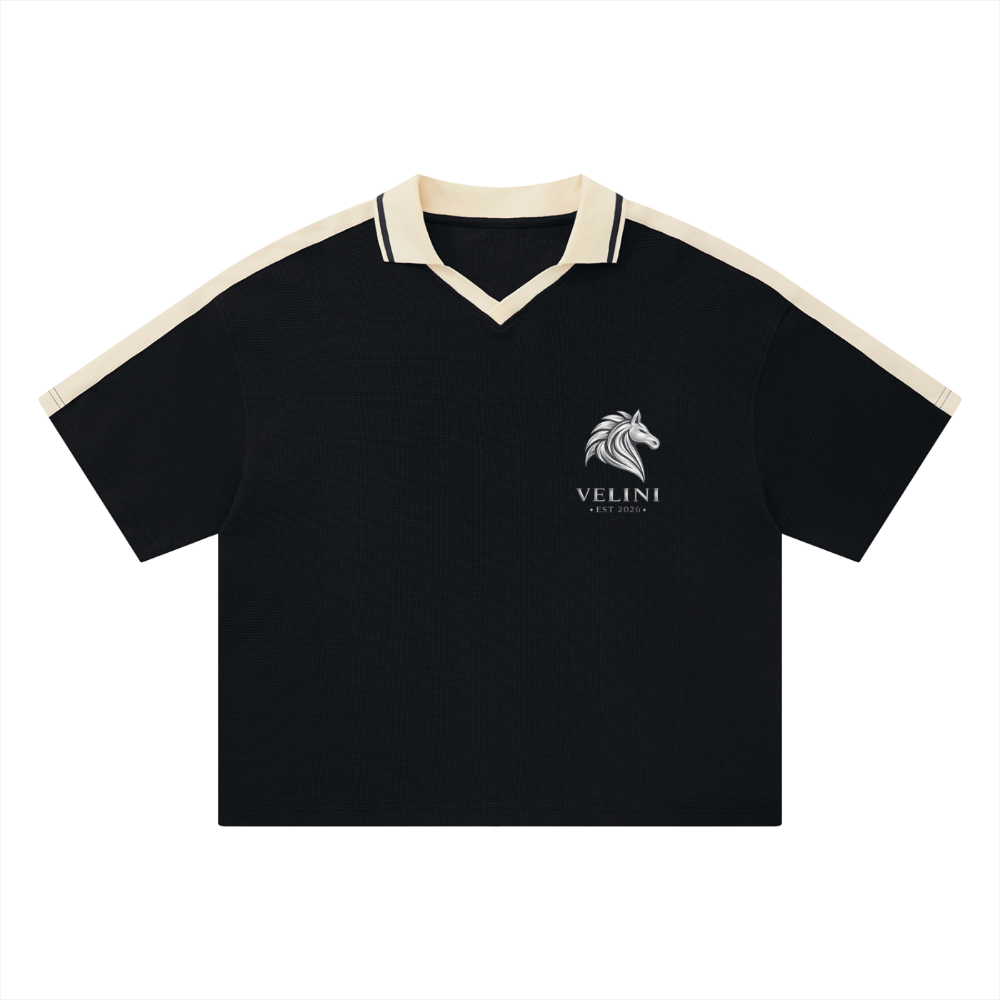 Velini Color Block Polo Shirt- Black/Cream