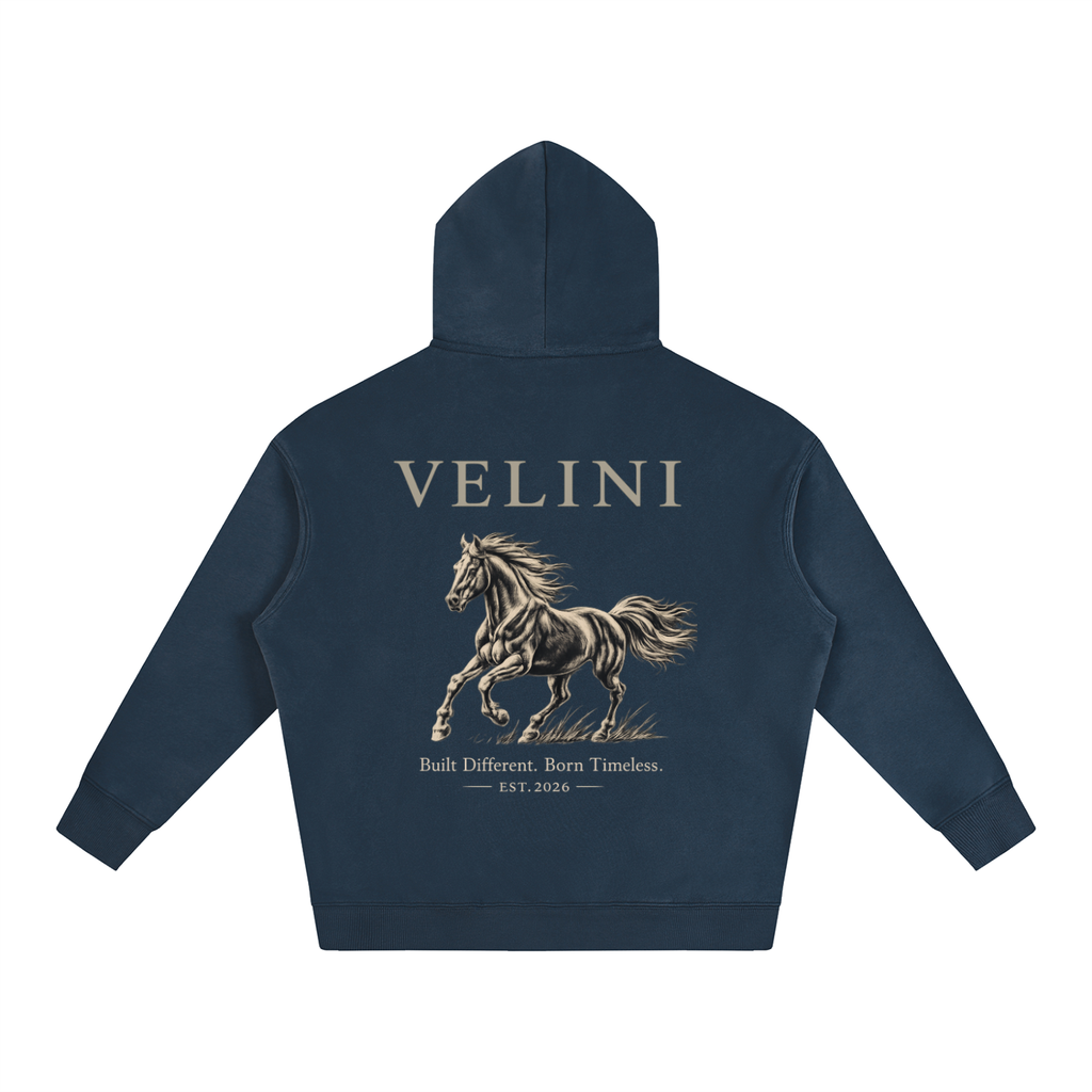Velini Oversize Fleeced Hoodie - Navy Blue