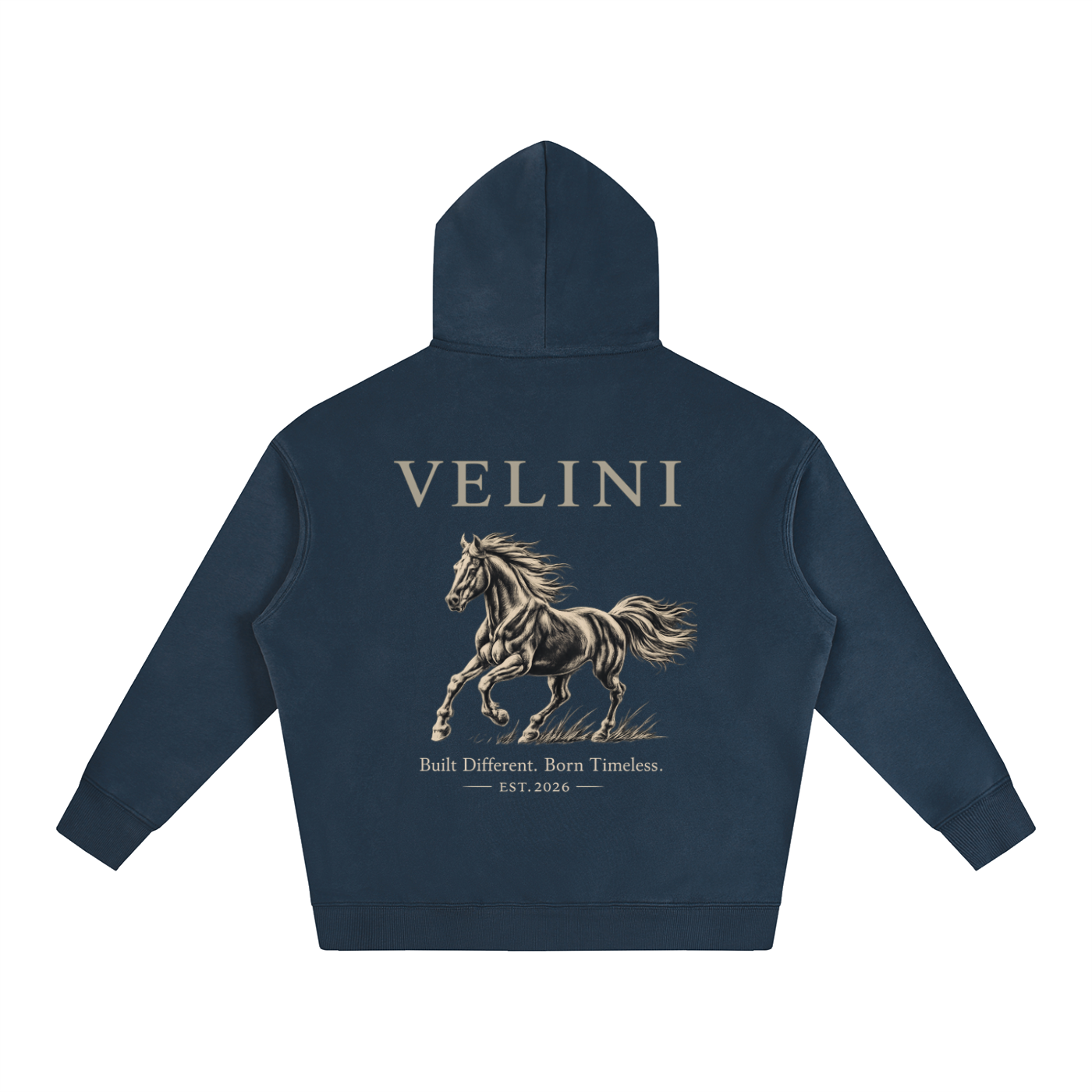 Velini Oversize Fleeced Hoodie - Navy Blue