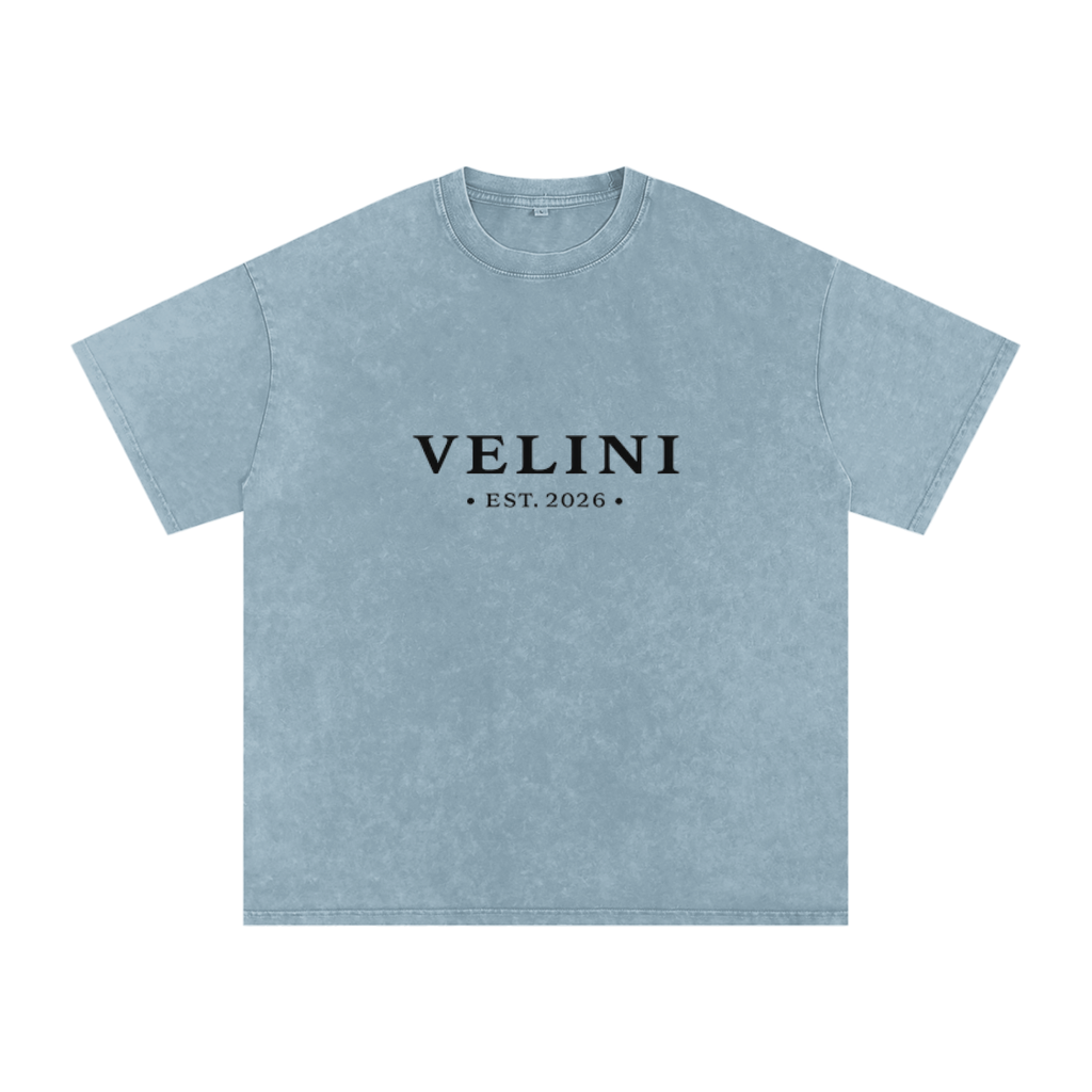 Velini Boxy Washed Oversized Cotton Tee - Light Blue