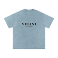Velini Boxy Washed Oversized Cotton Tee - Light Blue
