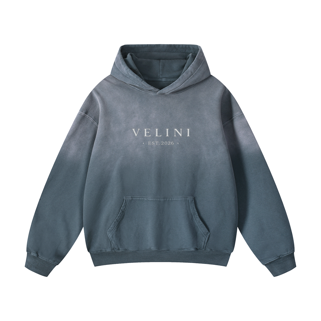 Velini Heavyweight Sunfade Oversized Hoodie - Grey Blue