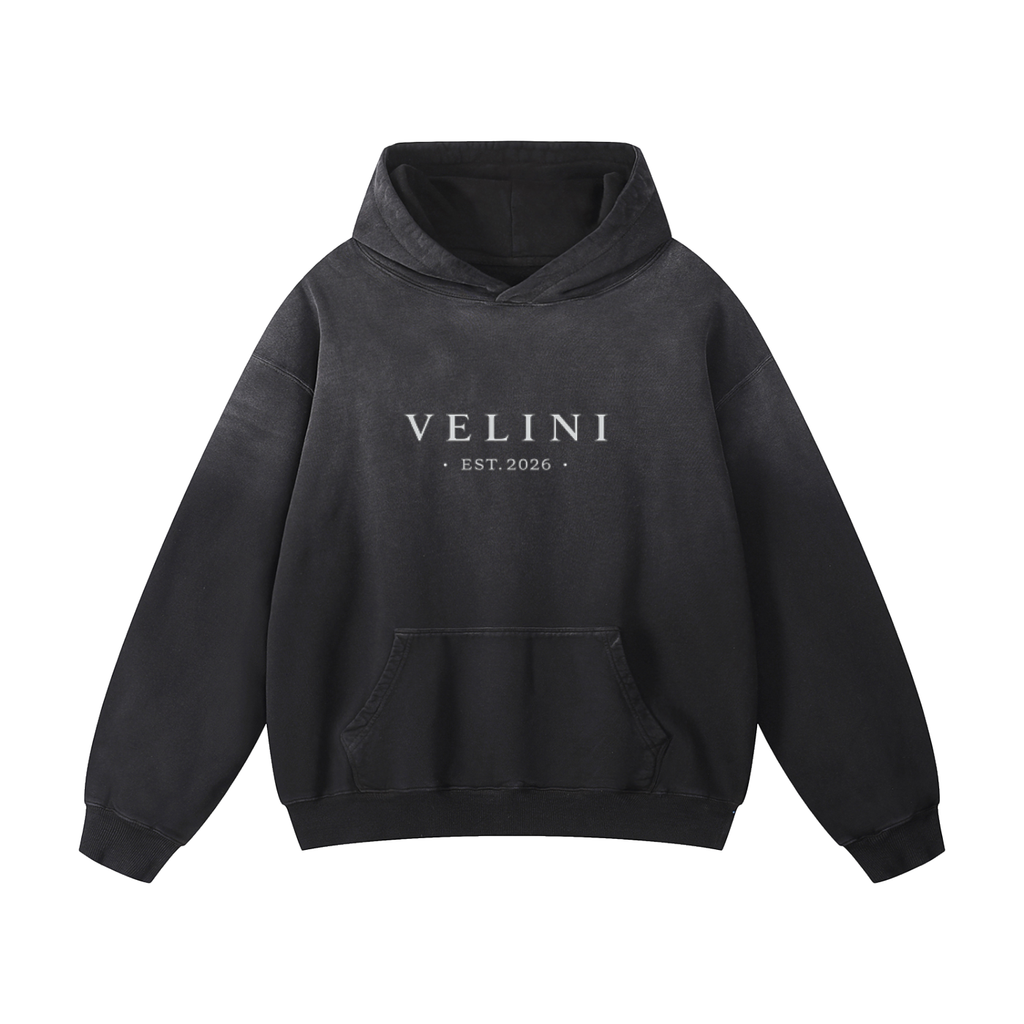 Velini Heavyweight Sunfade Oversized Hoodie - Black
