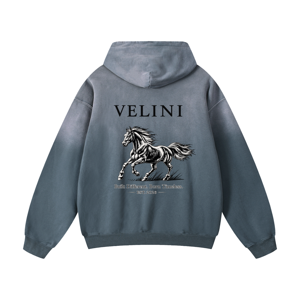 Velini Heavyweight Sunfade Oversized Hoodie - Grey Blue